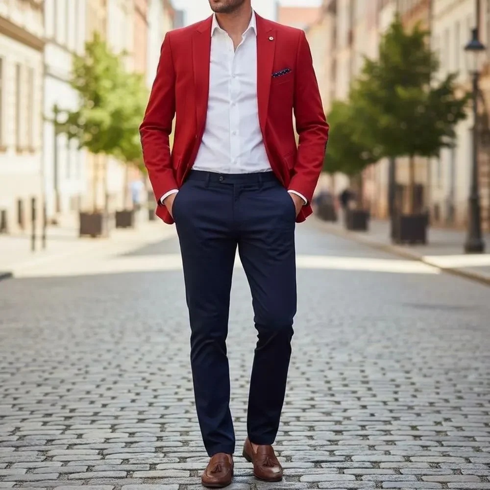 NWT Paisley & Gray Red Slim Fit Blazer Suit Jacket Elbow Patch Modern Preppy 38R